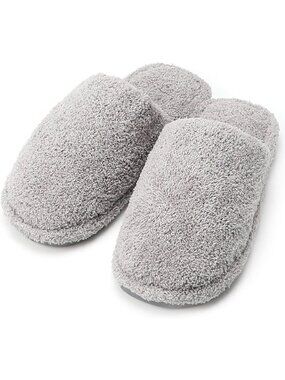 Womens Grey Solid Fluffy Slip-on Indoor Outdoor Non-Slip Open Toe Slipper Shoes